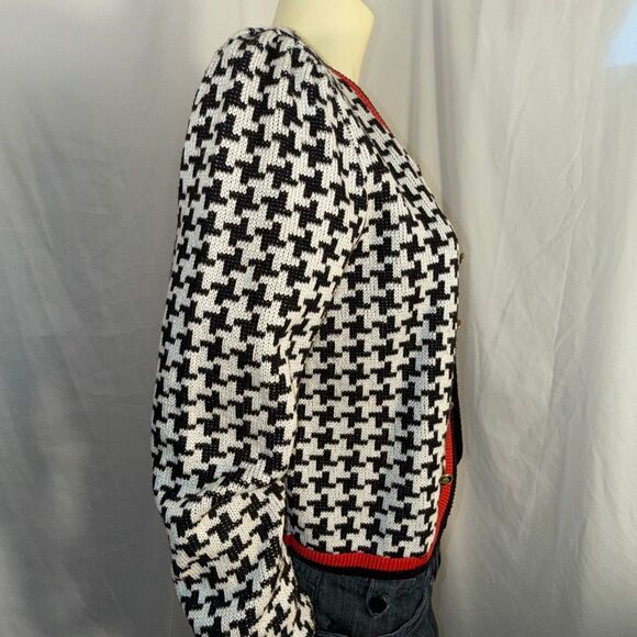 Vintage Leslie Fay Collections Women’s 14 Houndstooth Cardigan Black White Red T - Picture 8 of 15